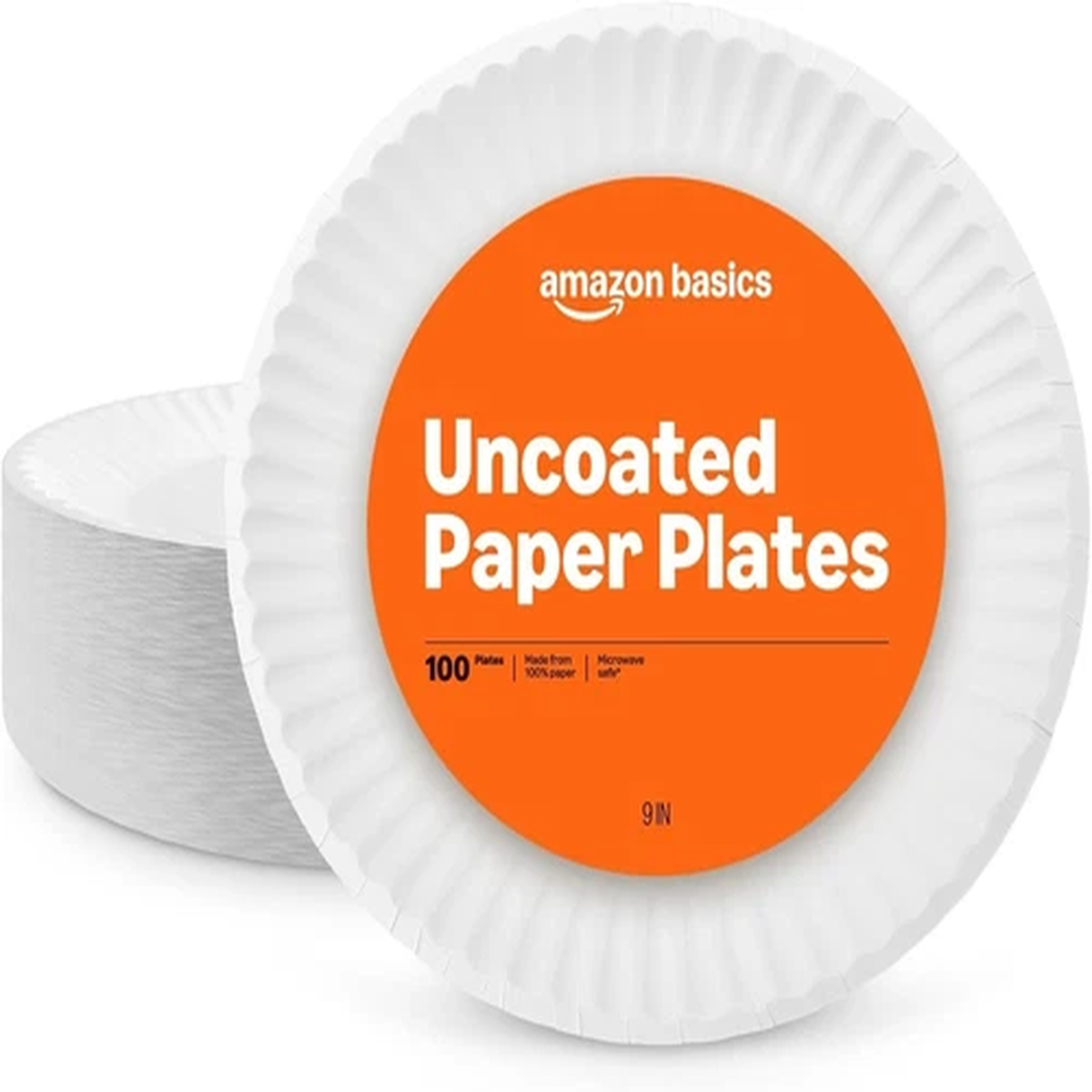 9" Uncoated White Paper Plates 100 1 pack (100 count),