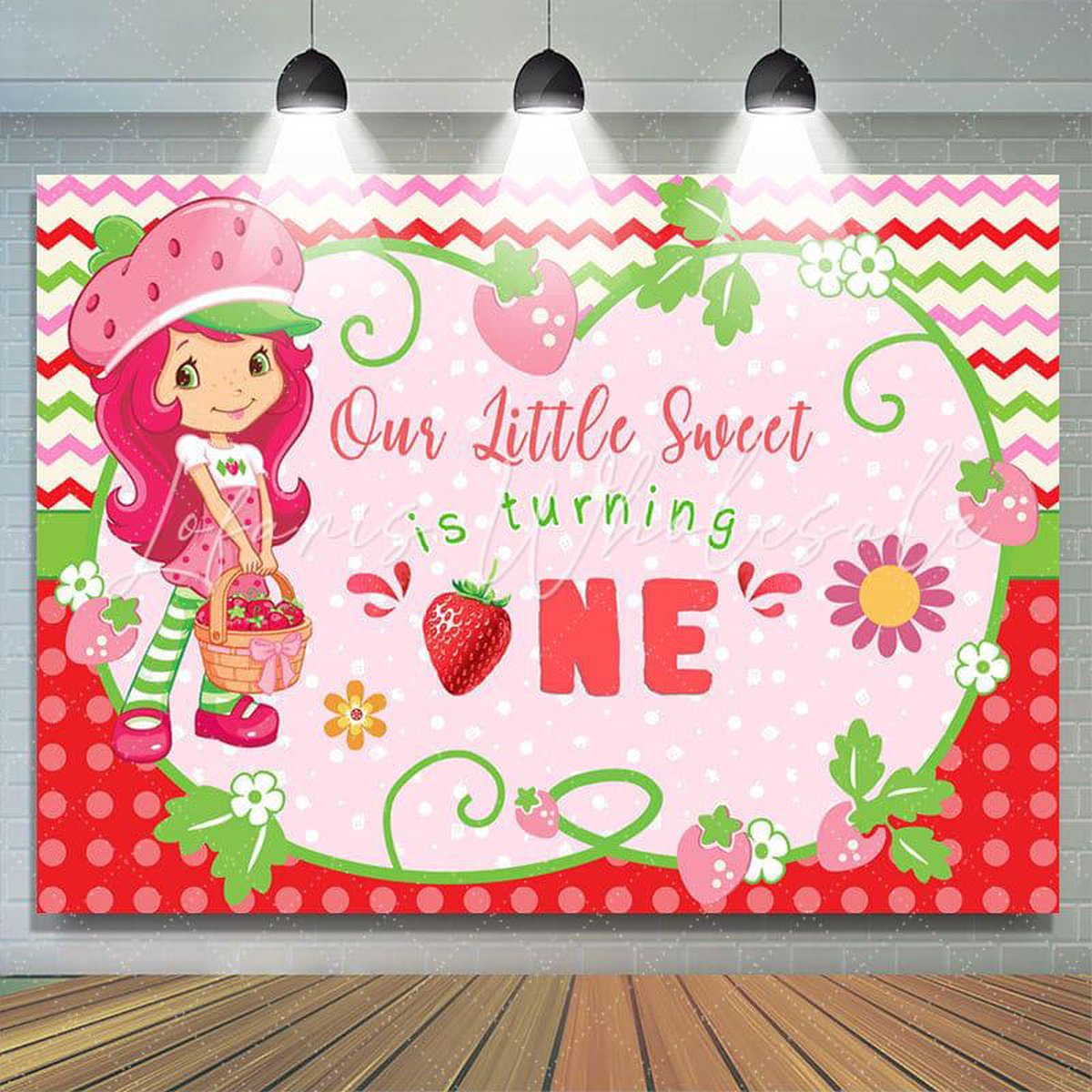 Backdrop Pink Strawberry Shortcake 1st Girl Birthday