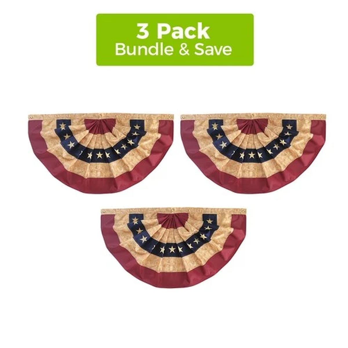 Briarwood Lane Tea Stained Patriotic Bunting 48" x 24" (Set of 3)