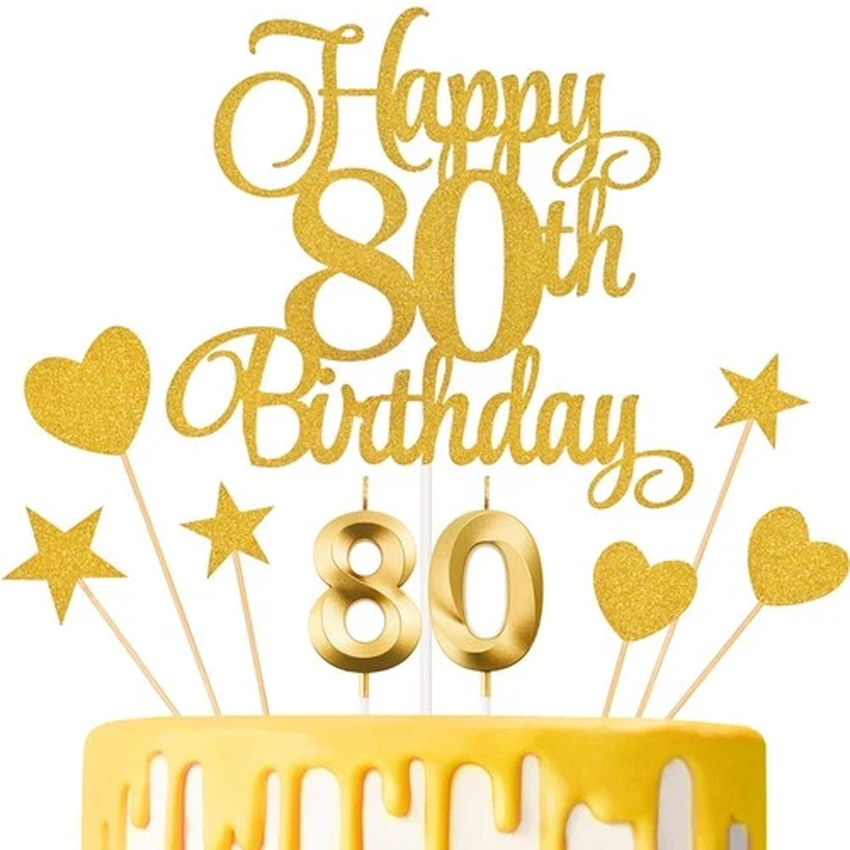 Lecferrarc 80th Birthday Cake Decorations, Candles Gold