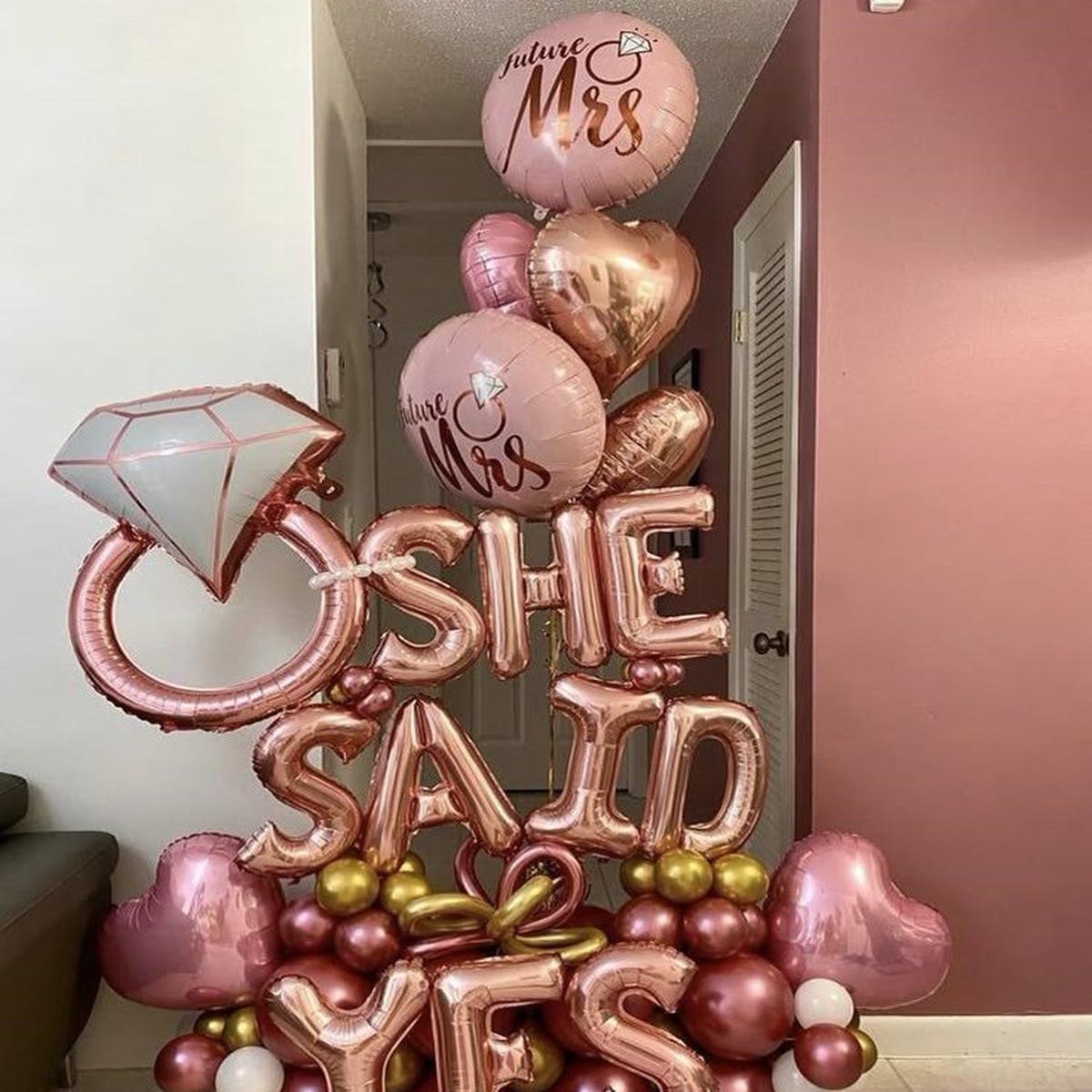 Platform Rose Gold 'SHE SAID YES' with Latex, Shinny Pink, Gold, White, Heart-Shaped and Diamond Ri
