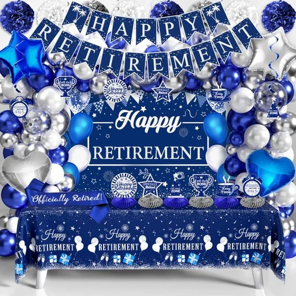 Retirement Party Decorations for Men Women 109Pcs Blue Silver Happy Retiremen...
