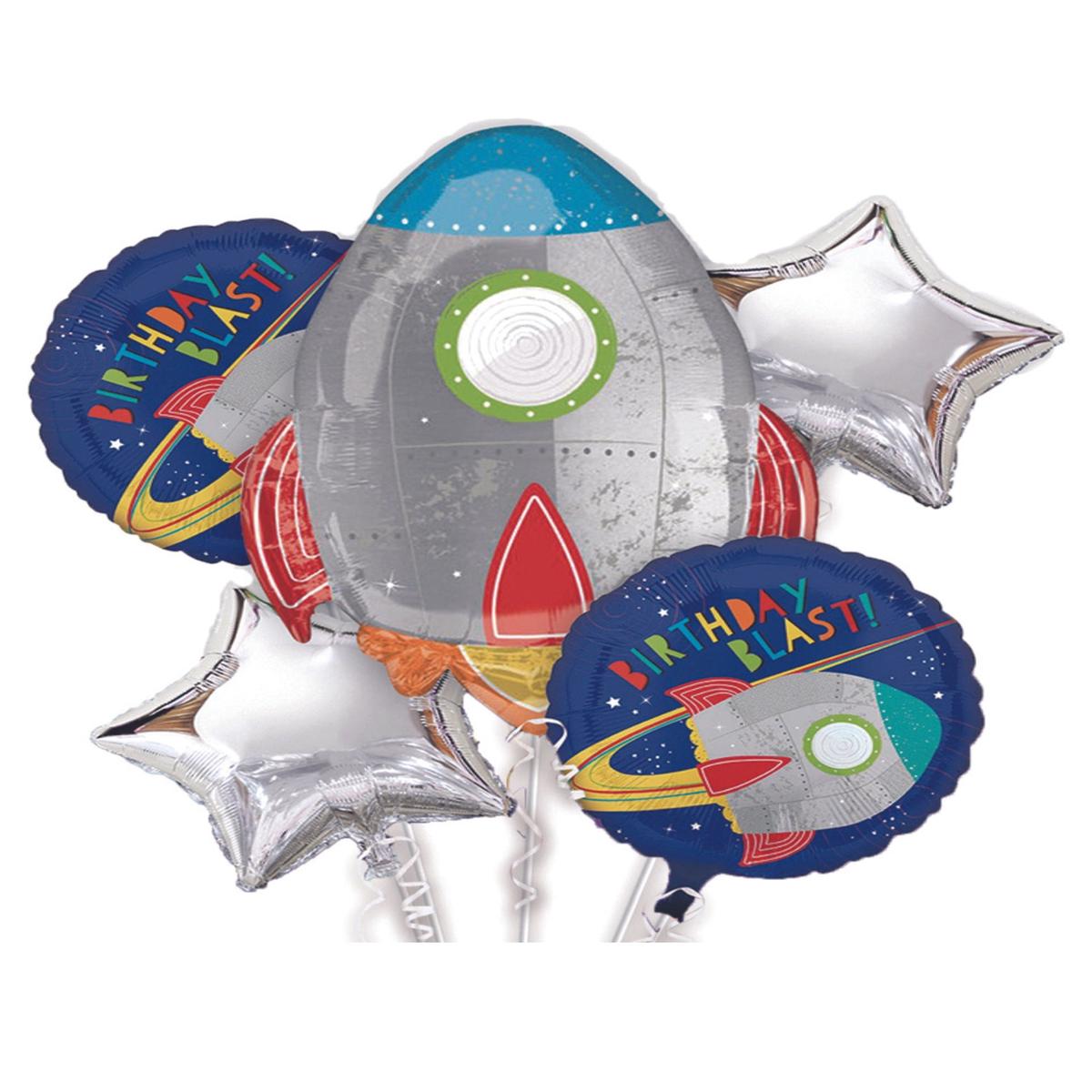 Spaceship Outer Space  Birthday Blast Astronaut Rocket Balloon Helium Balloon Set Bouquet Blue Silv
