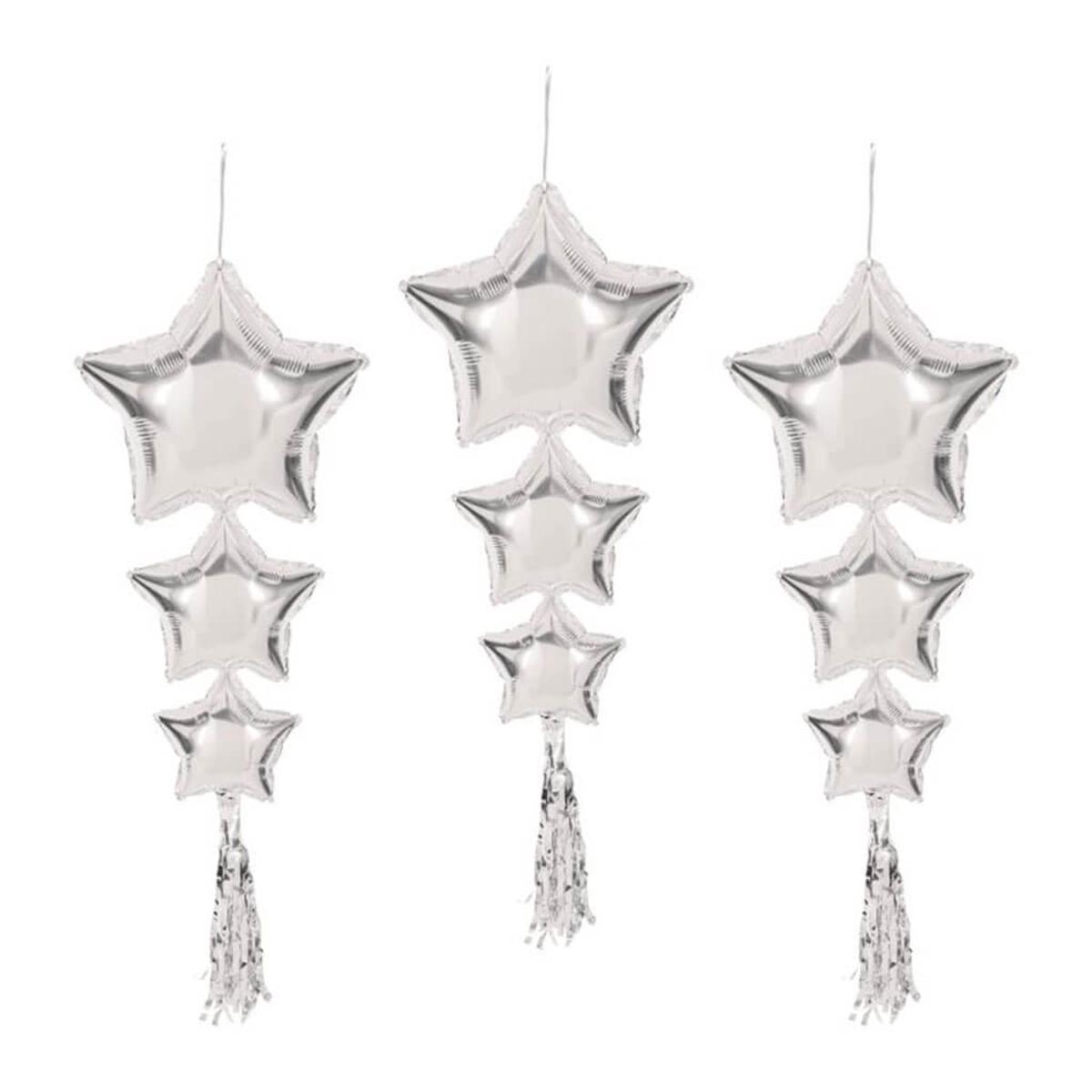 Star Balloons with Tassels 3ft-9in Silver