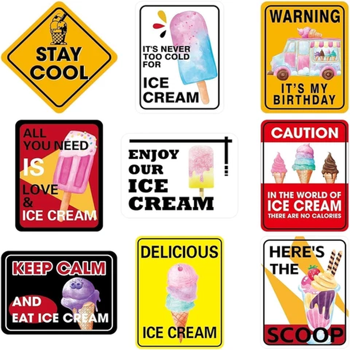 Wernnsal Ice Cream Birthday Party Decorations - 9PCS Ice Cream Sign Party Decora