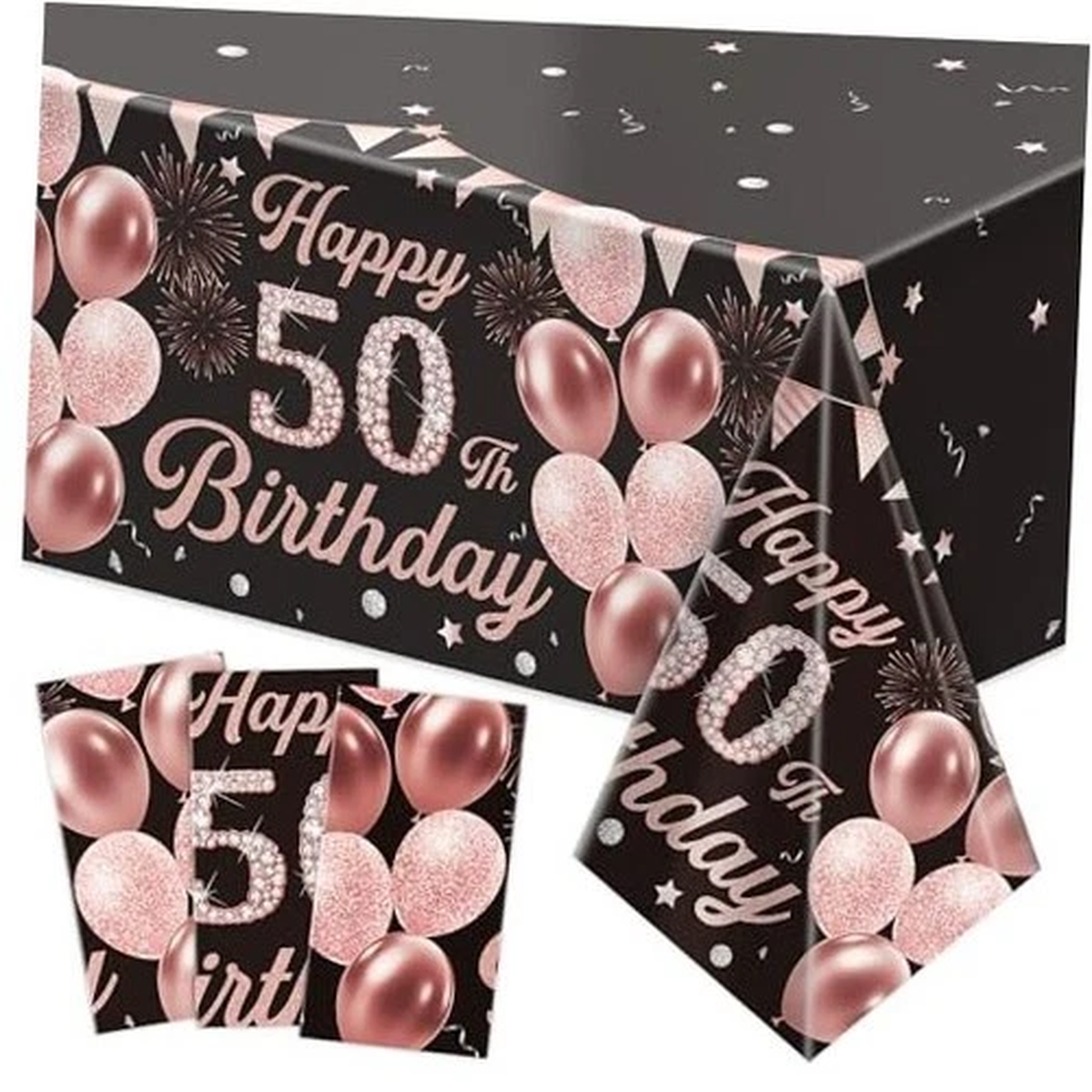 3 Pack 50th Birthday Decorations for Women - Happy 50th Birthday-rose Gold