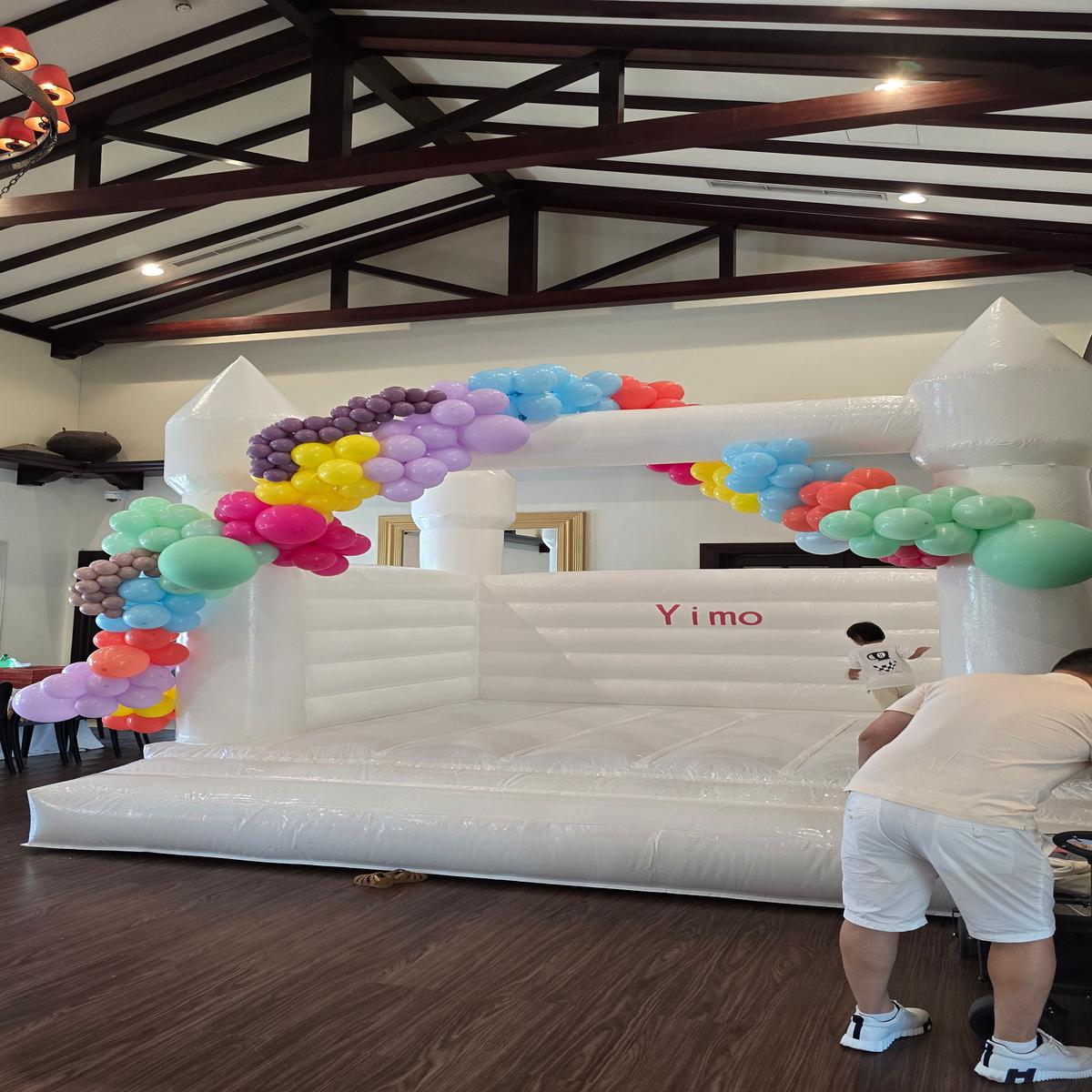 Bouncing Castle Rental 4x4m with Pit Balls and Balloon Decor Purple, Pink, Mint Green, Peach and Bl