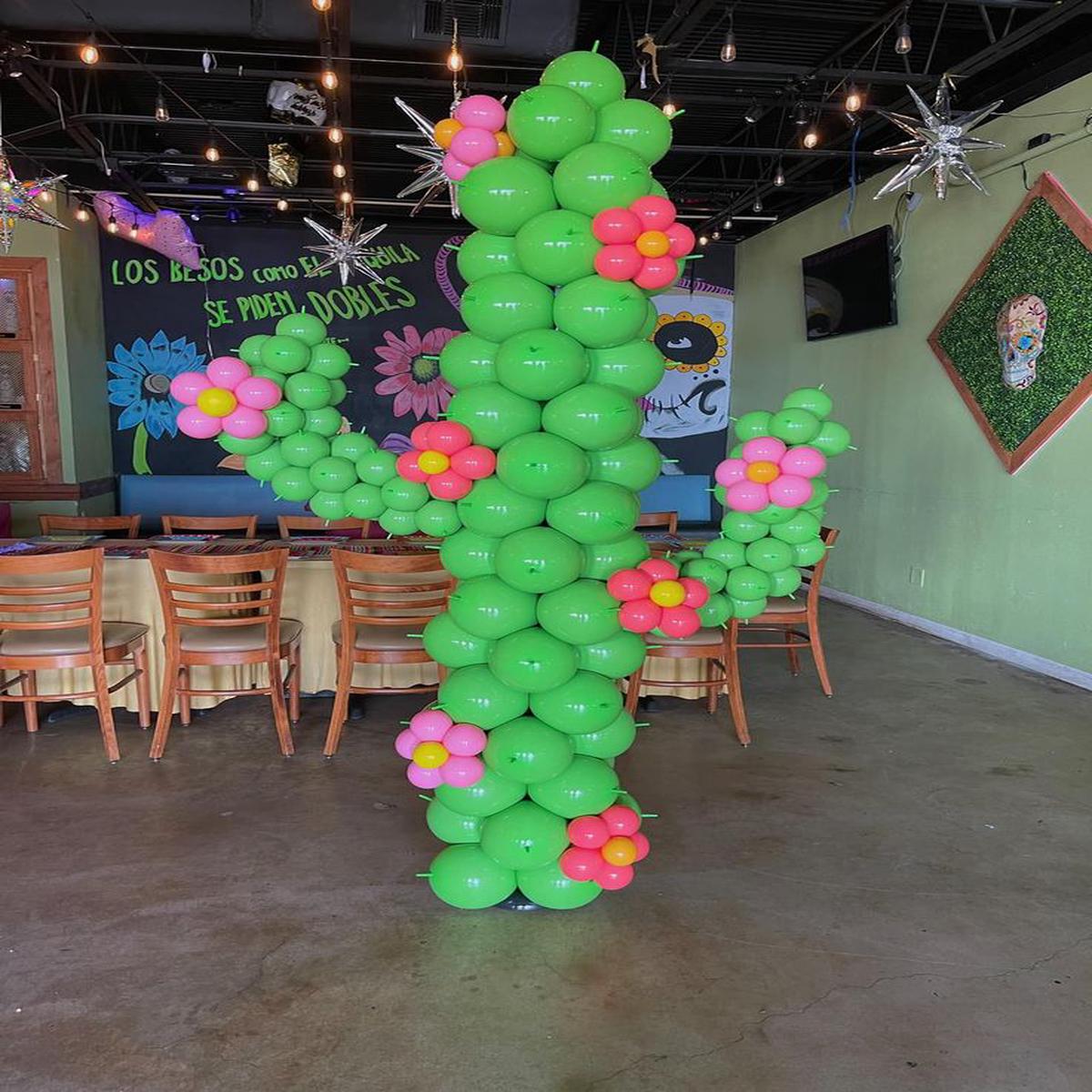 Customize Cactus Designed Balloons Green, Pink and Yellow with Flower accents - Perfect for special