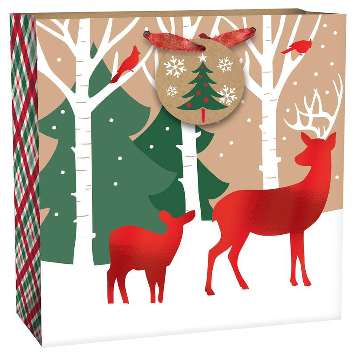Large Square Reindeer Crossing Christmas Gift Bag 1ct