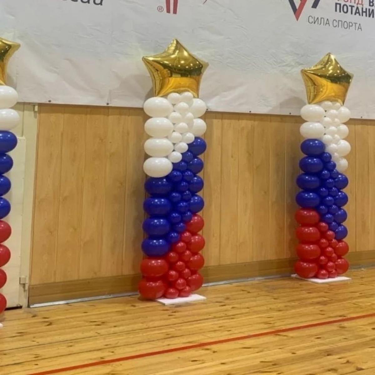 Balloon Blue, Red and White with Gold Star on top Pillar/Column/Tower - Corporate Event, Grand Open