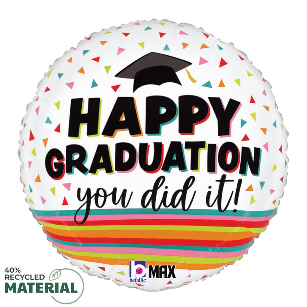 Betallic Festive Graduation 18 inch MAX Float 40 Percent Recycled Round Balloon Packaged 1ct