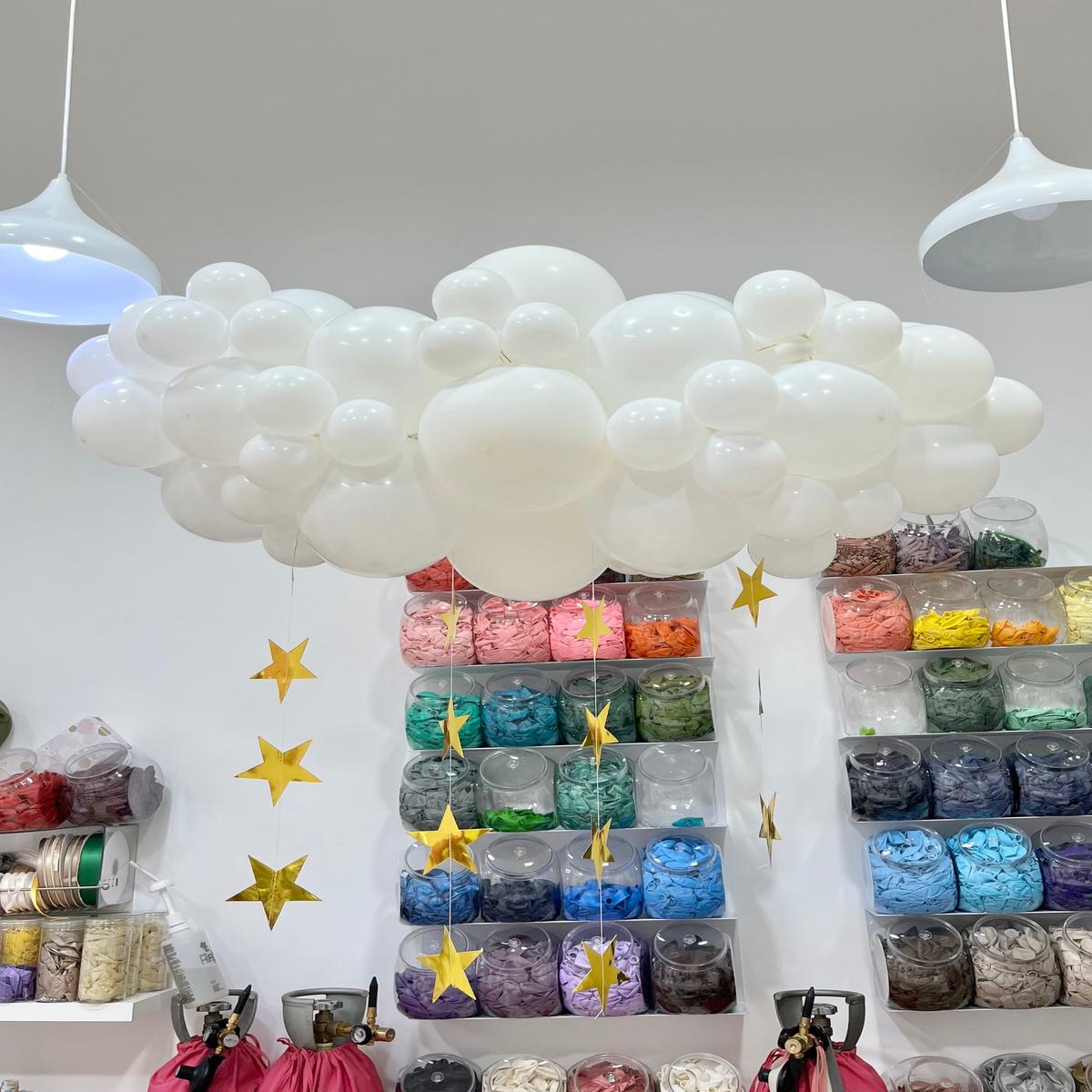 Customizable White Cloud Designed Balloon with Gold Stars Accents Centerpiece - Perfect for any Occ