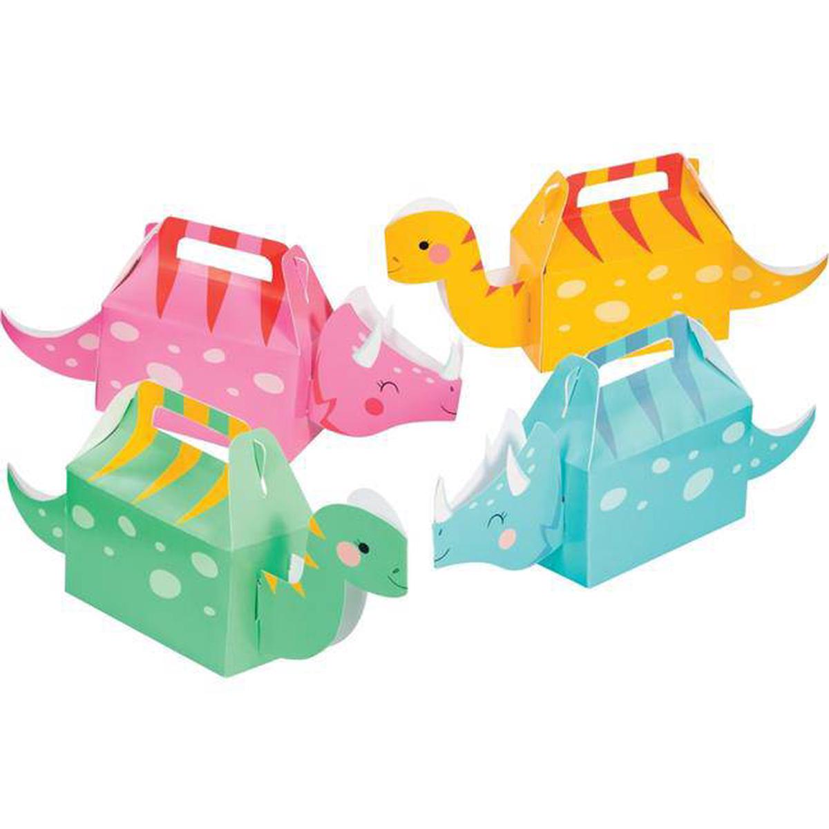 Dino Party Treat Boxes, Pink, Green, Blue and Yellow (4 Count) - Creative Converting