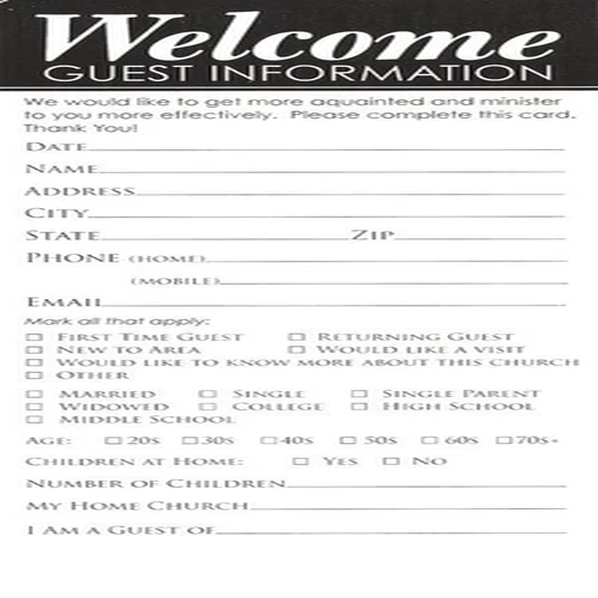 Guest Card-Welcome Guest Information (Pack Of 50)