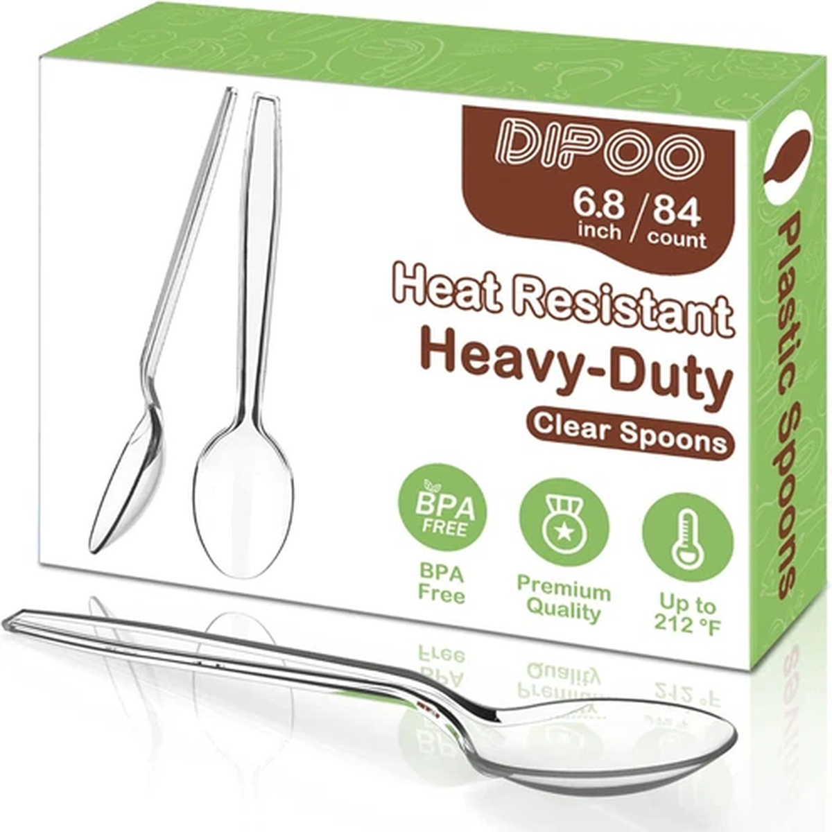 6.8" Clear Plastic Spoons Heavy Duty with Heat Resistant & BPA Free, Solid and D