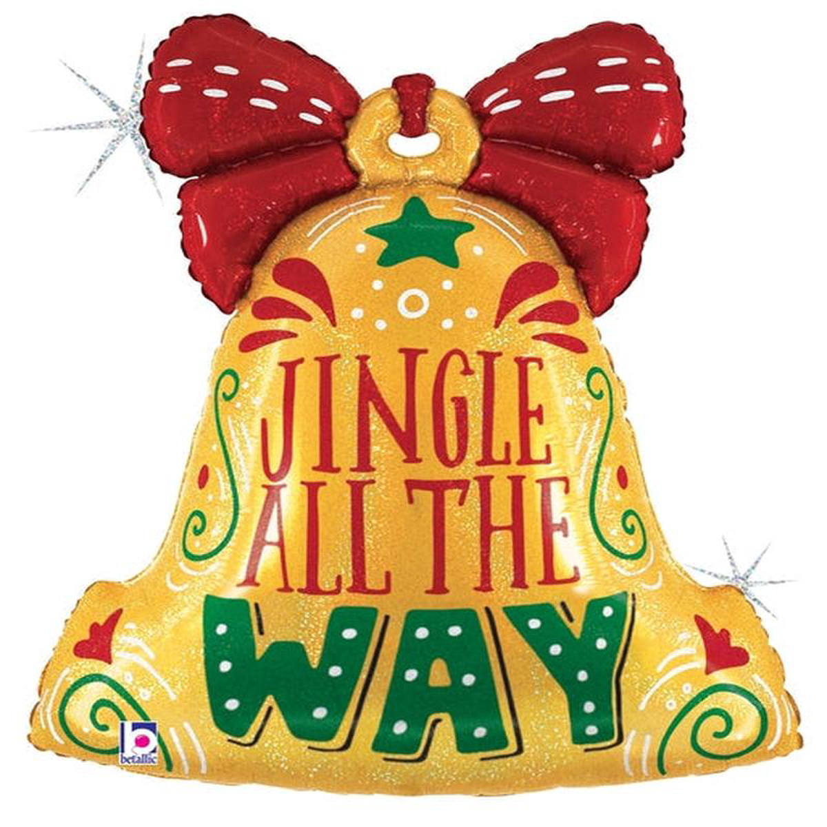Betallic Holiday Bell Christmas 27 Inch Glitter Hologrpahic Foil Balloon 1ct