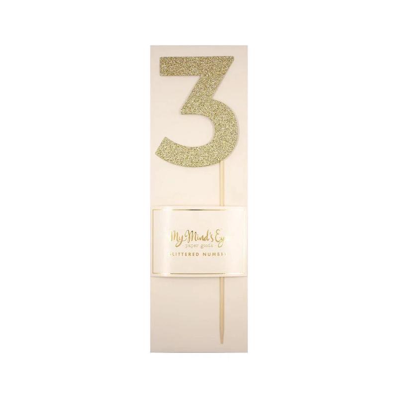 Gold Glitter Number Cake Topper Party Pick No. 3