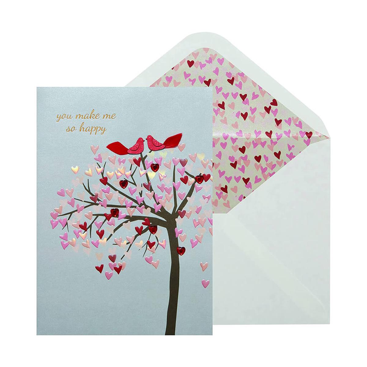 Valentines Day Card Two Birds On Tree