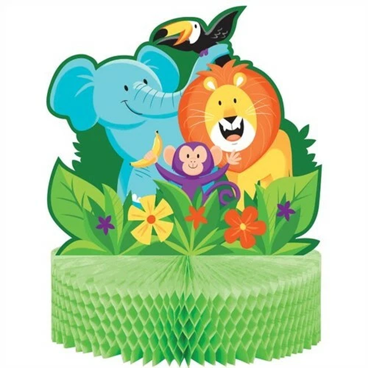Jungle Safari Honeycomb Shaped Centerpiece 11.2" x 9" Paper Birthday Decorations