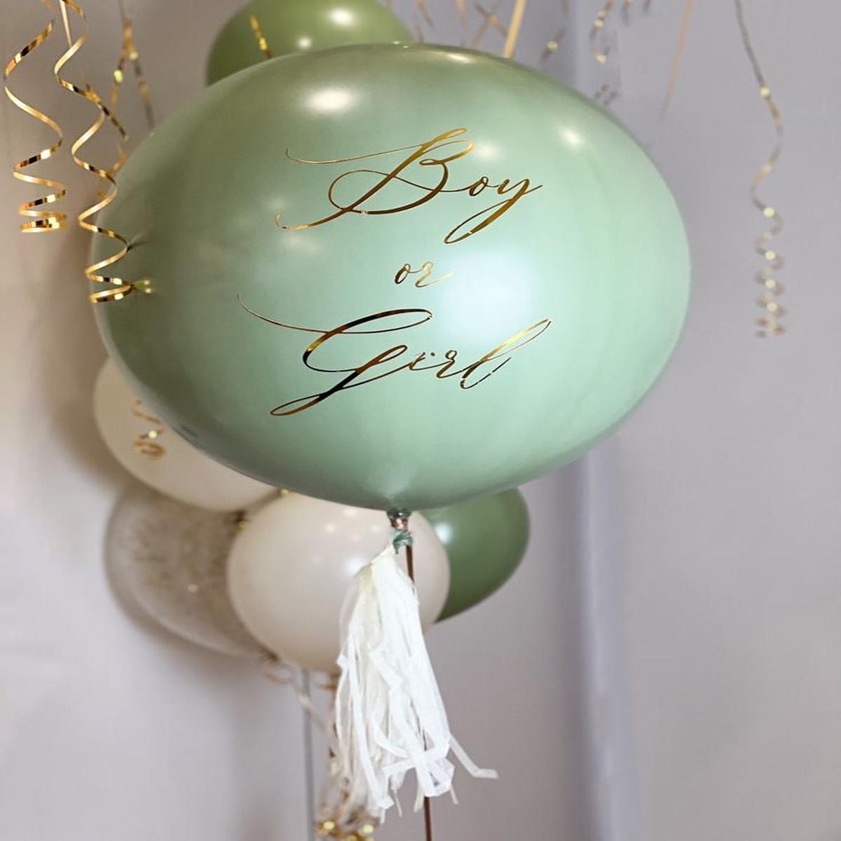 Personalised Helium Balloon Green with Customizable Stickers Gender Reveal-Themed Clear with Ribbon