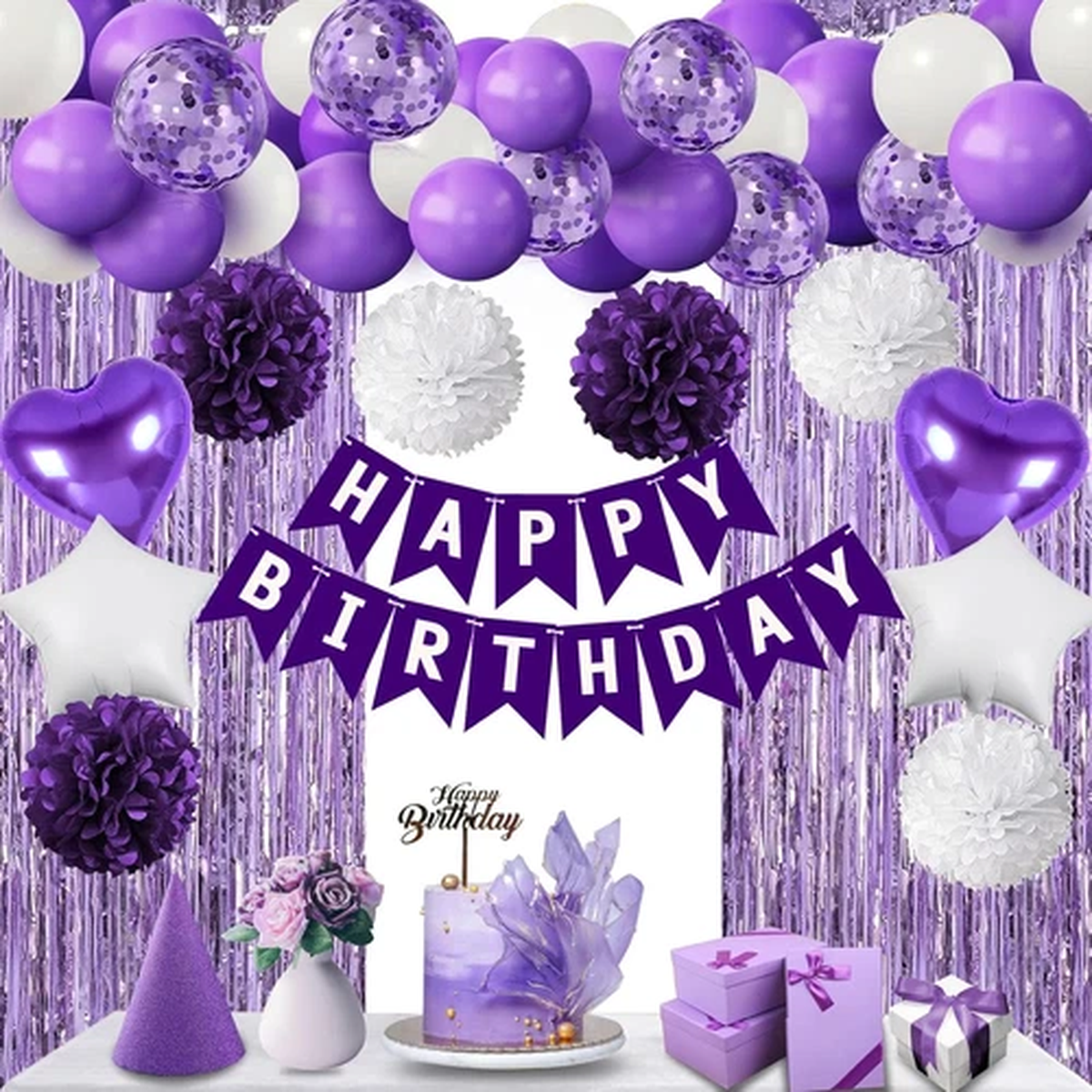 Purple Birthday Decorations for Girls Women,Party Decorations Happy Birthday Dec