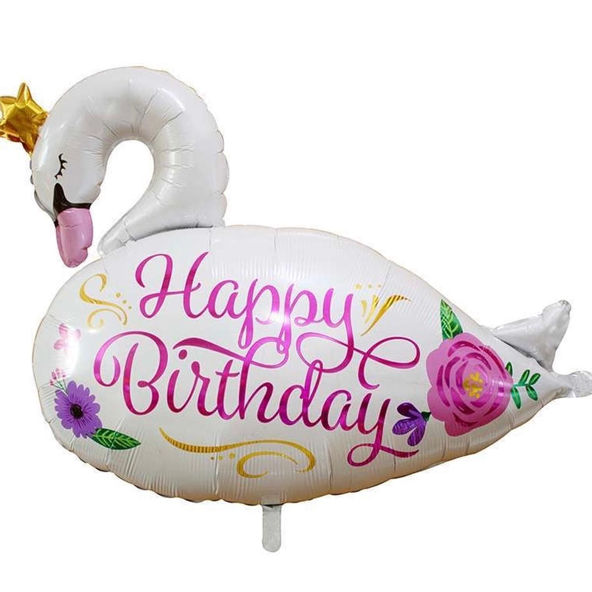 White Swan Happy Birthday  Helium Foil Balloon - Perfect for any celebration!