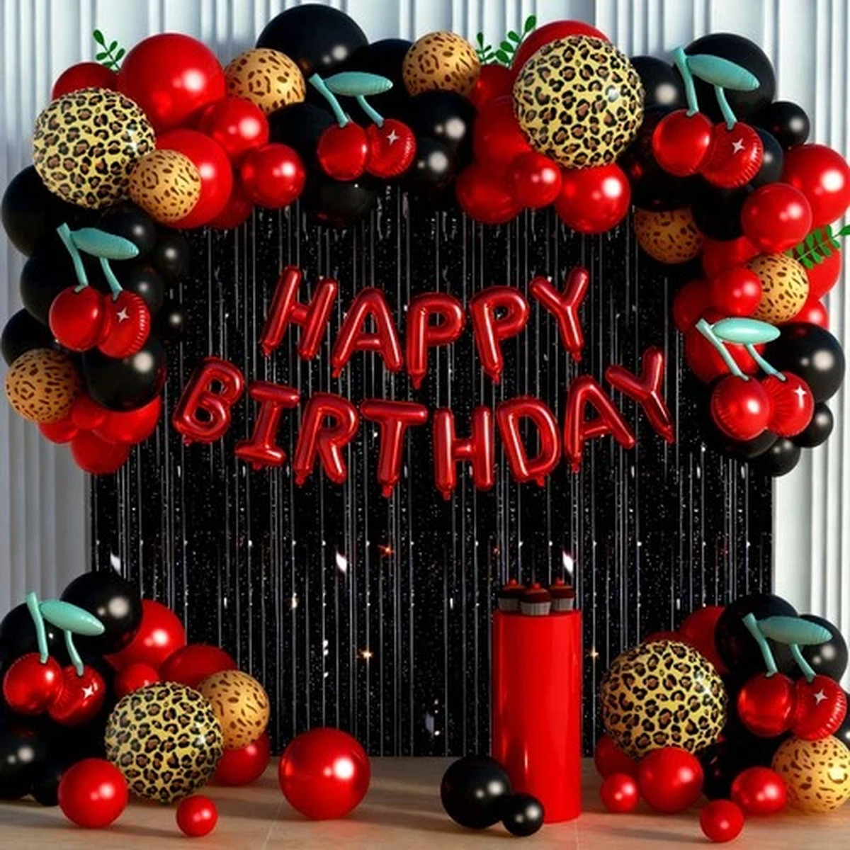 119Pcs Red Cheetah Print Birthday Decorations Balloons Kit, Black Red Cherry ...