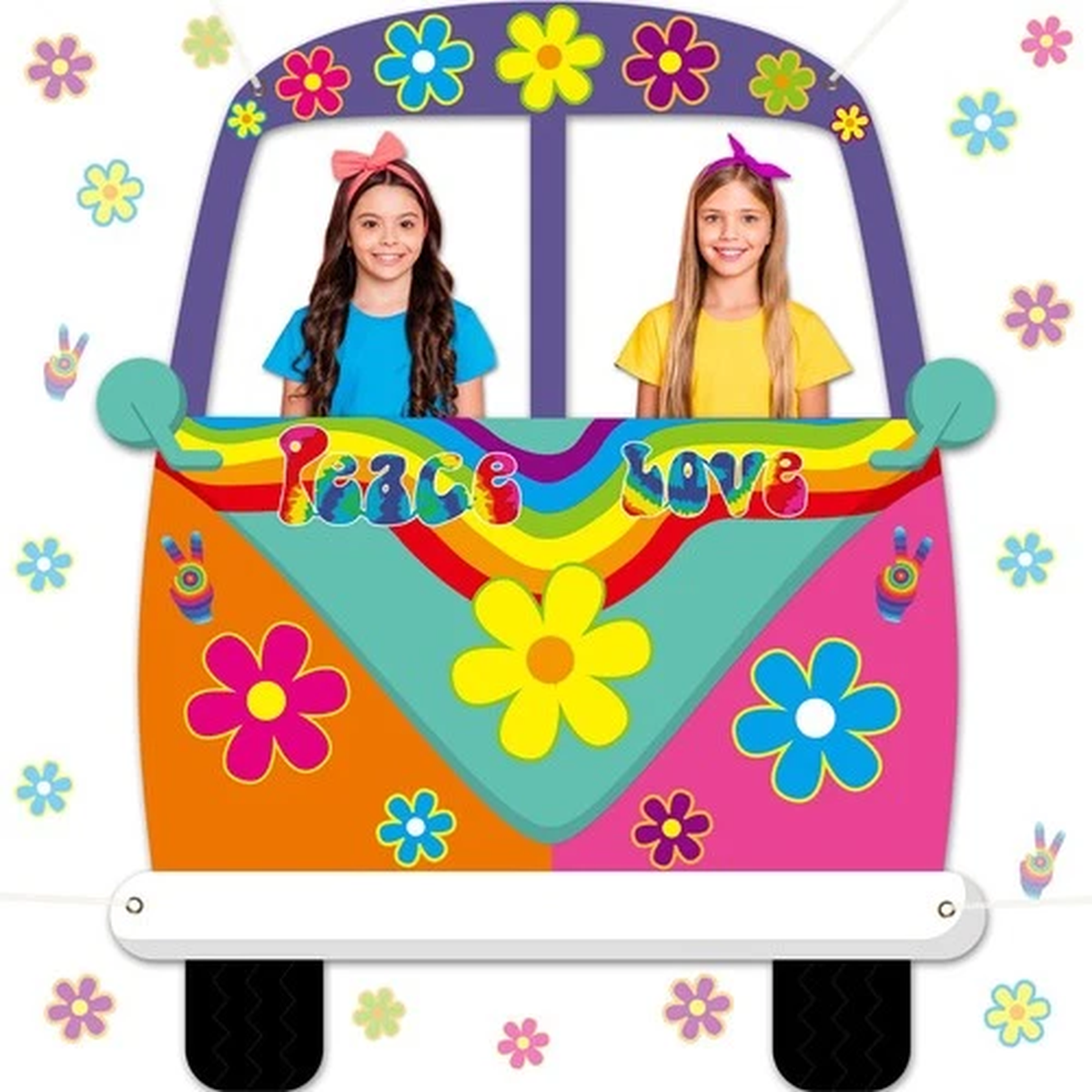 Large Hippie Bus Shaped Photo Prop 60s Party Decor 60's Retro Groovy Colorful