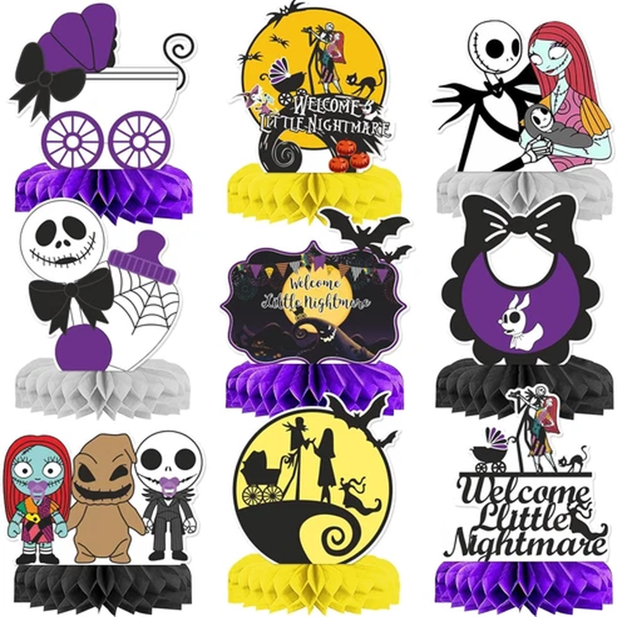 9Pcs Nightmare before Baby Shower Centerpiece Honeycomb Nightmare Table Decorati
