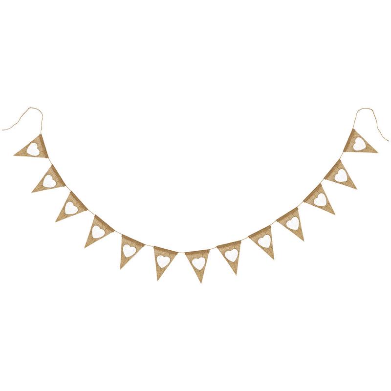 Burlap Pennant Banner with Heart Patterns - FiveSeasonStuff