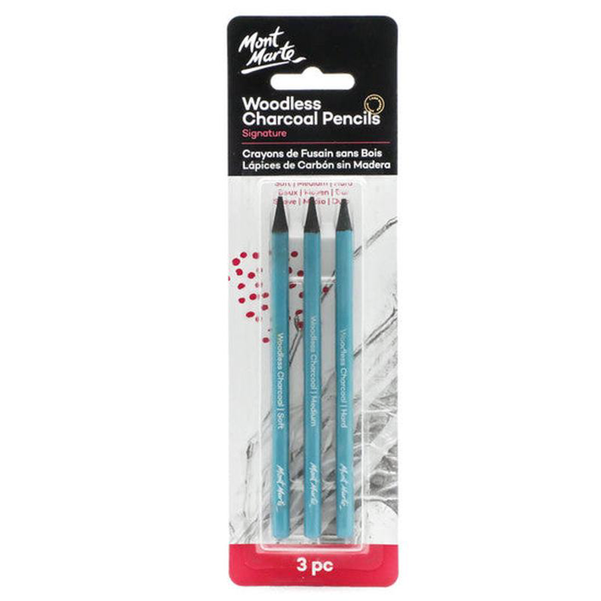 CHARCOAL WOODLESS PENCILS 3PC