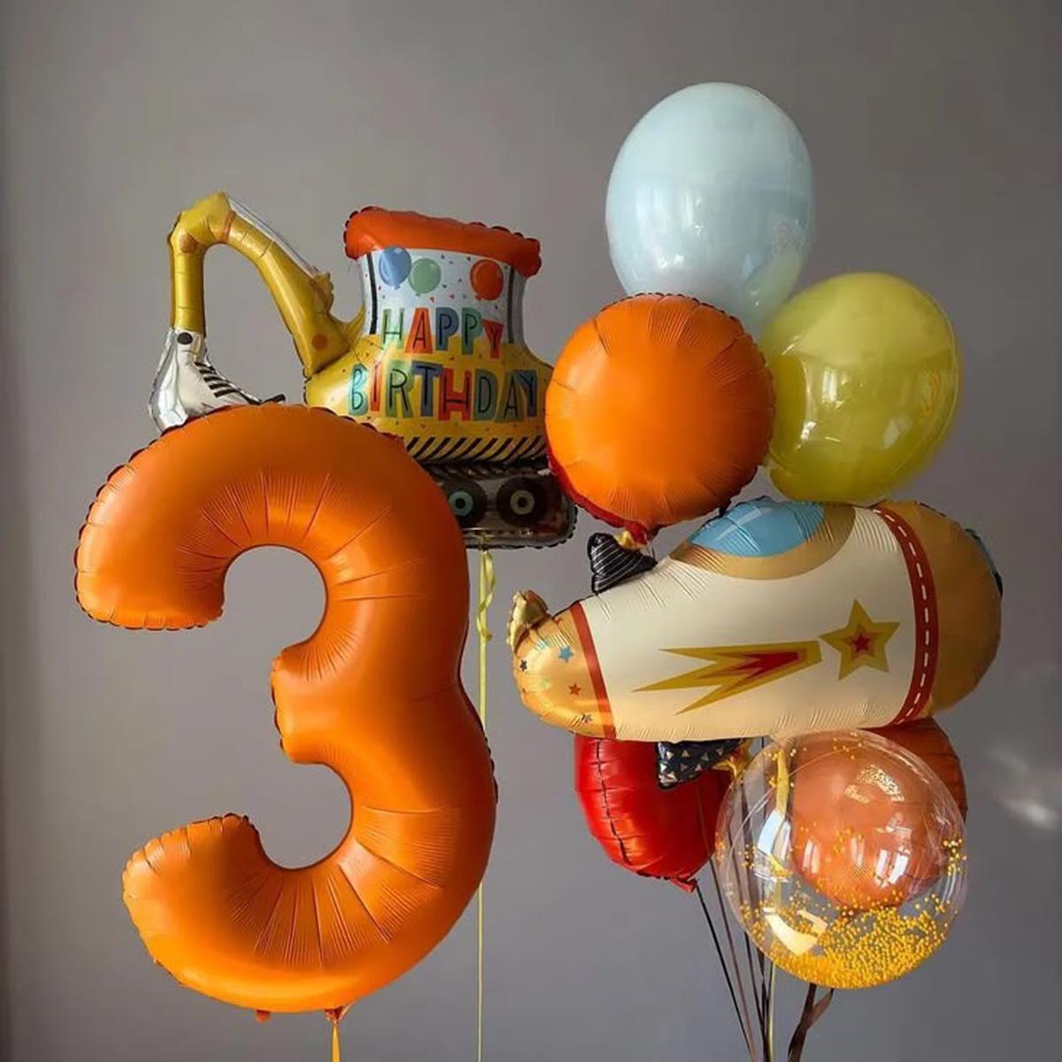 Helium Balloons Single Number Set Orange '3' and 18-inches Clear with Foam, Double Layered Latex Bu