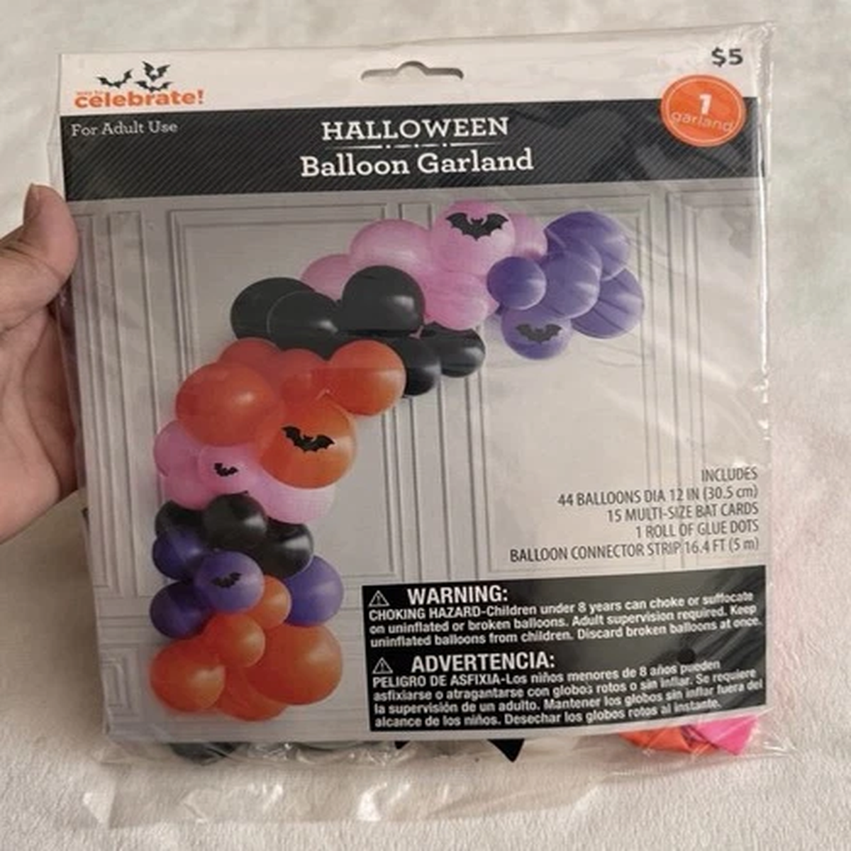 Way to Celebrate Latex Balloon Garland, 12" Balloon, Multicolor, with Bat Shaped