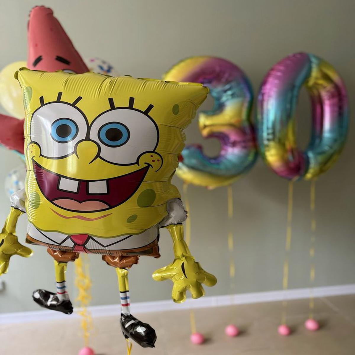 Balloon Helium Spongebob with Number Balloon '30' - Spongebob-Themed Perfect for any Occasions!
