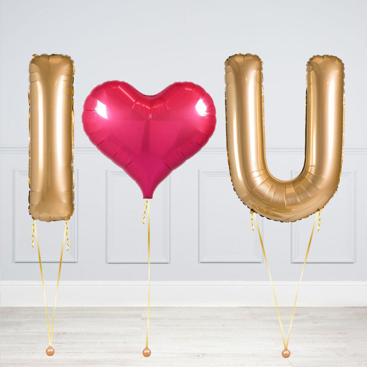 I Heart-Shaped U Helium Balloons Gold and Red - Perfect for Valentine's Day, Anniversaries, Proposa