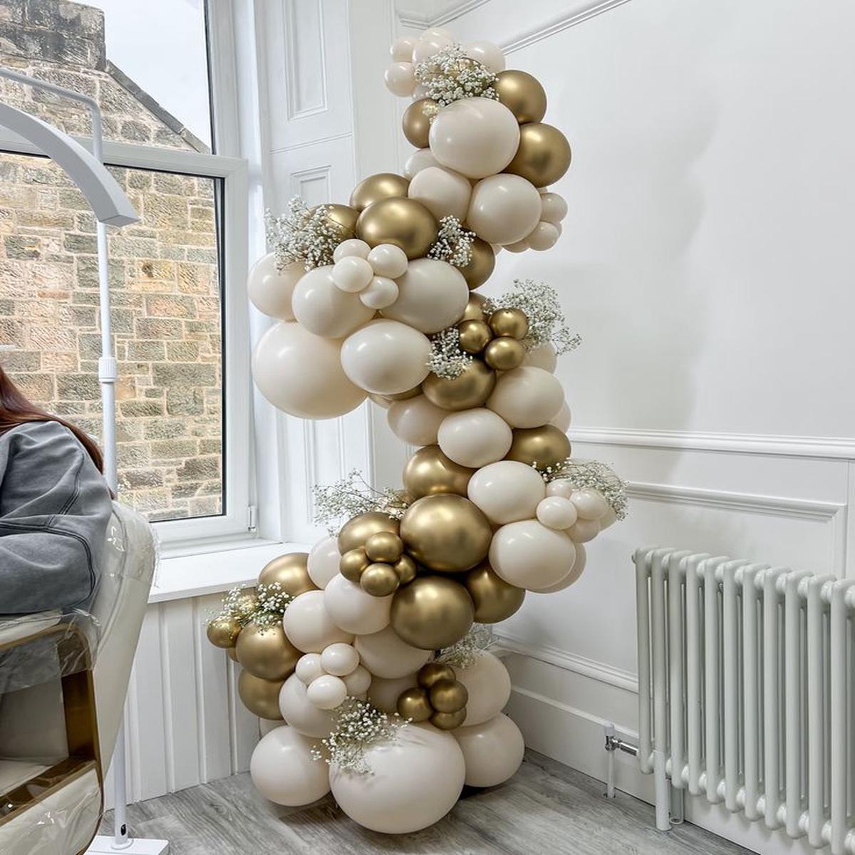 Organic Arrangement Garland Balloon Beige and Light Gold with Artificial Flower - Perfect for speci