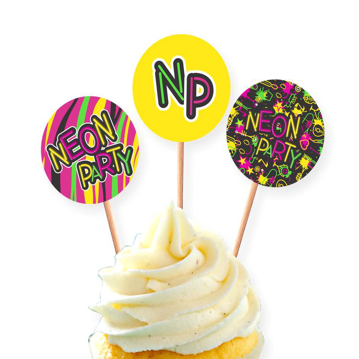 PALILLOS DECORADORES CUPCAKE X 12 NEON