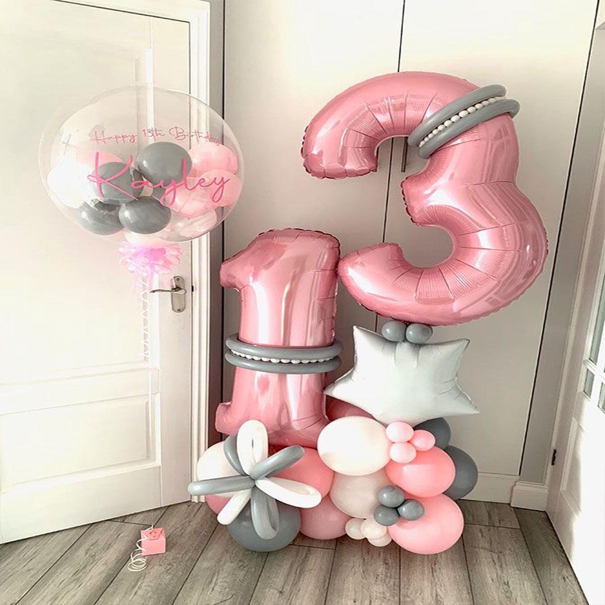 Platform Pink Numbers '13' with Latex White, Gray, Pink and Star accents, Personalised Clear with S
