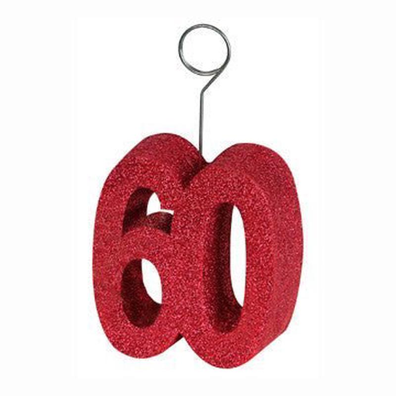 Red Glittered "60" Photo or Balloon Holder | 1 ct