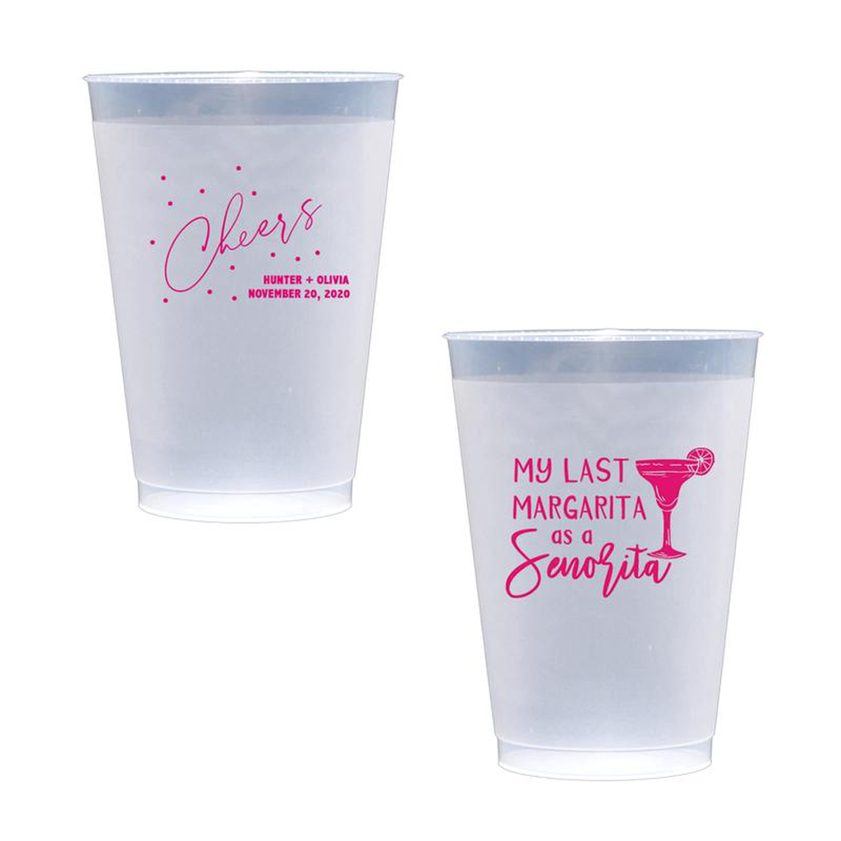 Bridal Shower Fiesta Themed Frost Flex Shatterproof Cups Personalized Wedding Cups Custom Printed Frost Flex Cups