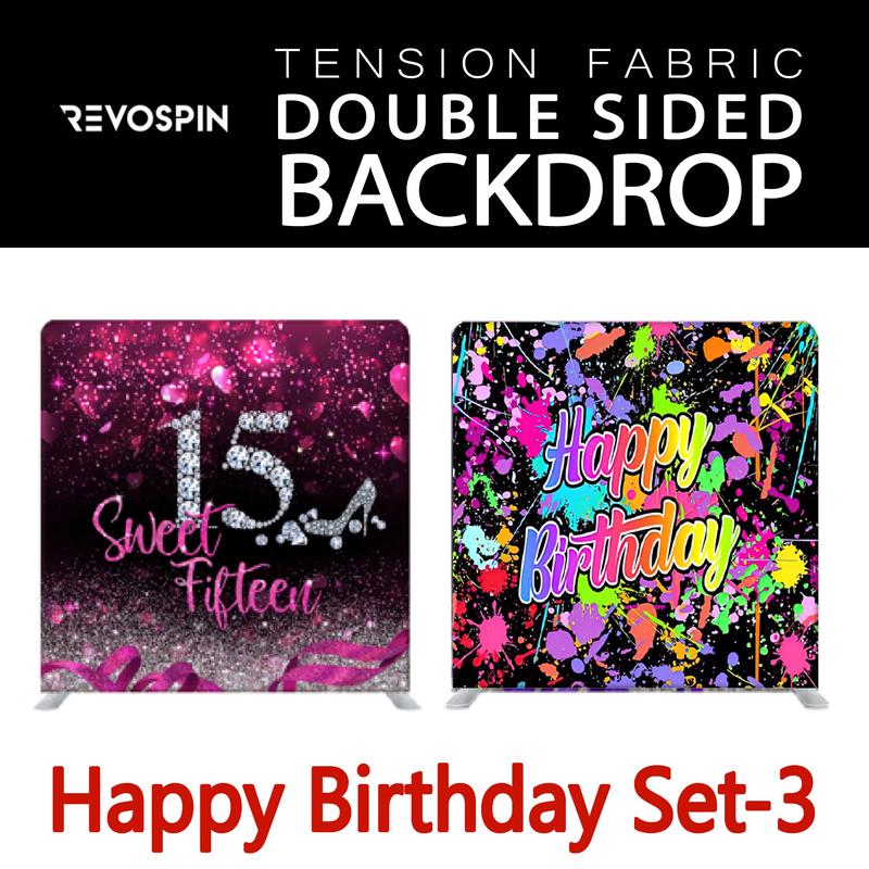 Happy Birthday Set-3 Double Sided Tension Fabric Photo Booth Backdrop
