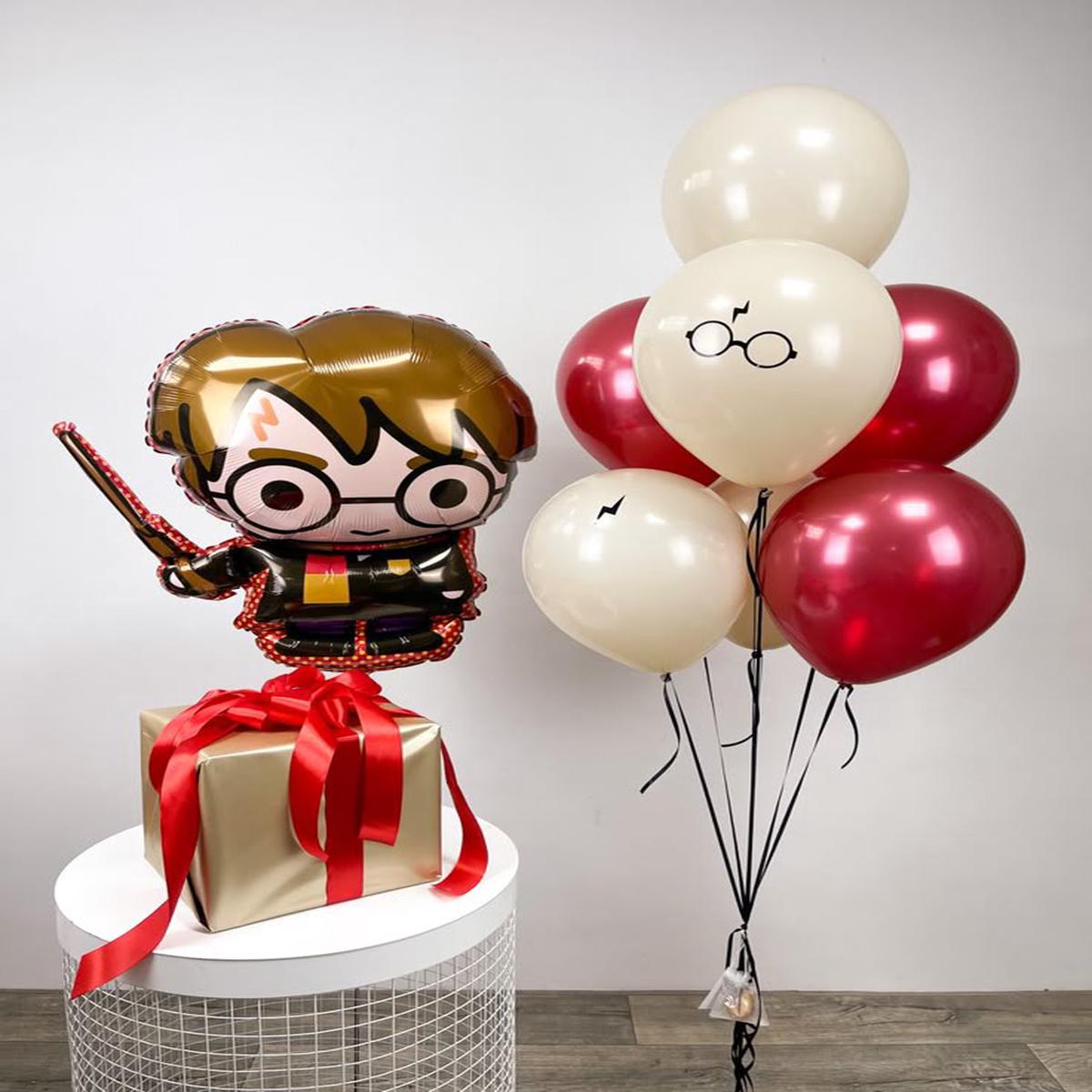 Helium Balloon Harry Potter Character with Latex Helium Bunch Red and Beige with Customize Sticker 