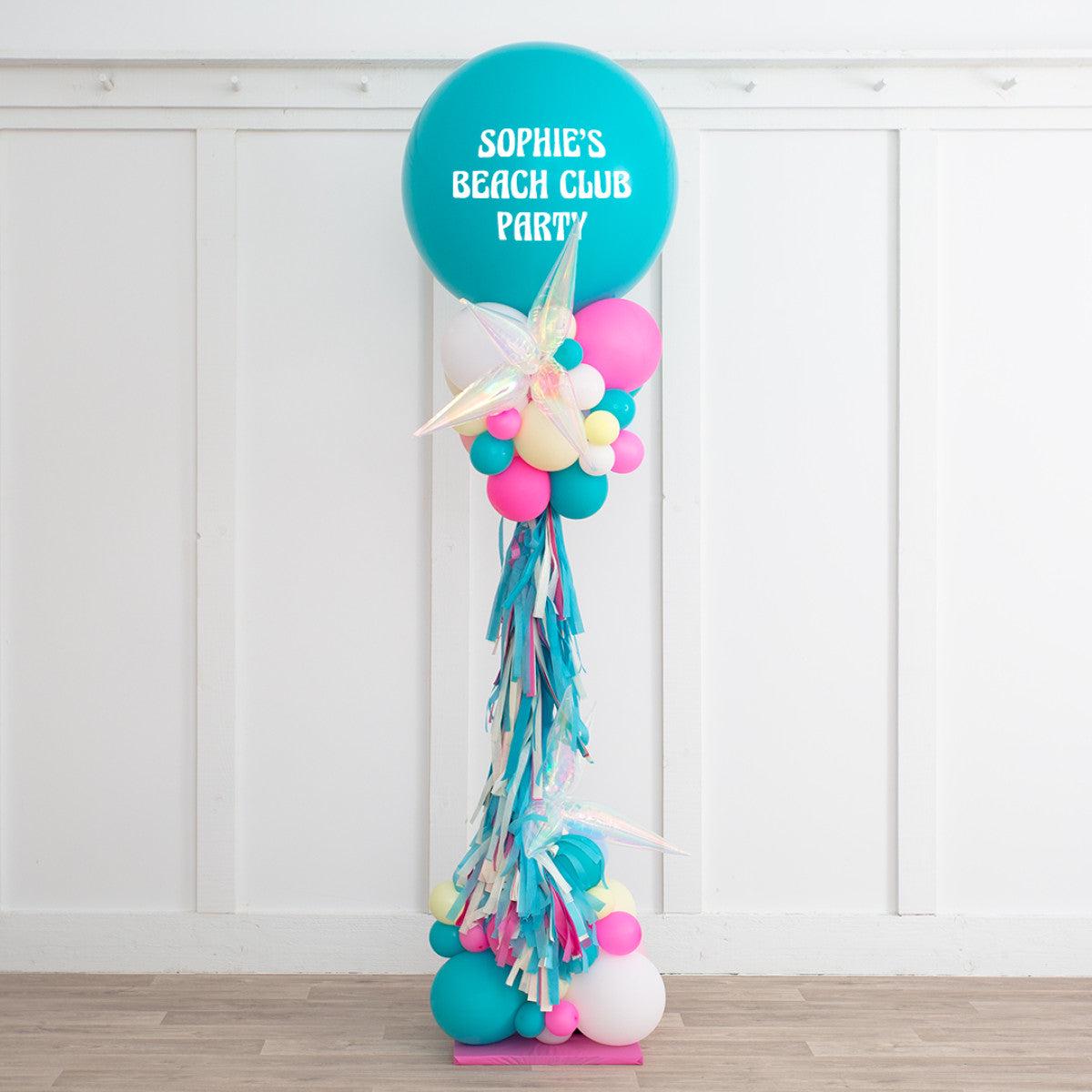 Personalised with Blue, Green, Pink, White, Yellow Balloons, Clear Star Accents and Tassels Pillar/