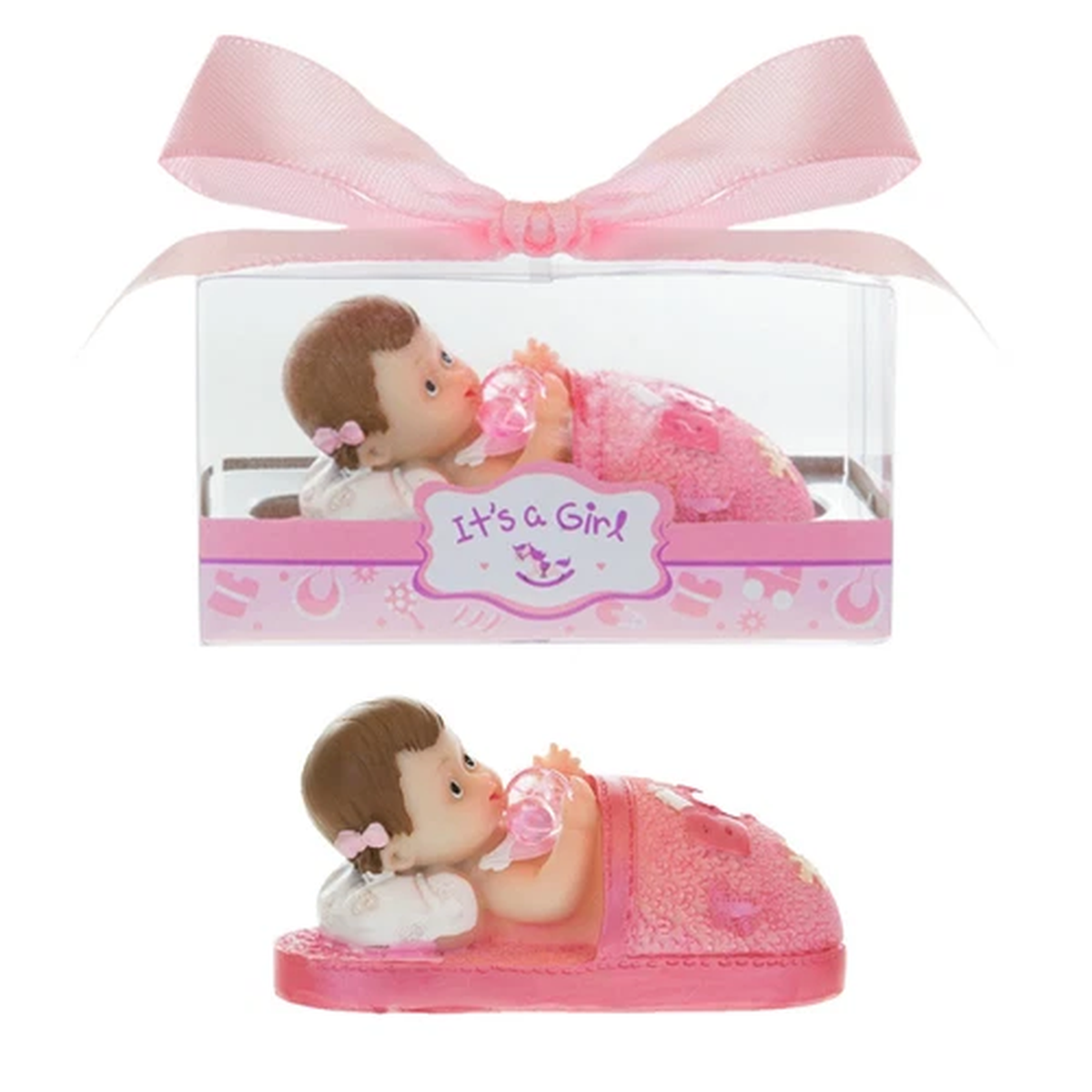 Mega Favors - Baby Girl Laying inside Slipper Poly Resin - Pink, 12PCS
