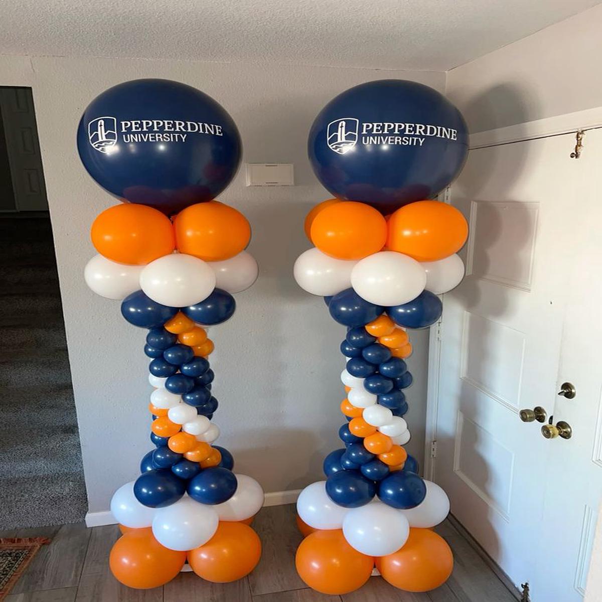 Personalised Company Logo Sticker Balloon Orange, White and Blue Pillar/Column/Tower - Corporate Ev
