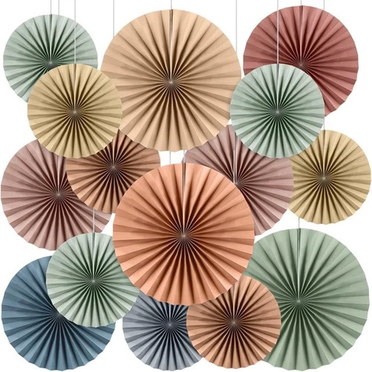 Weekgrat 18 Pcs Sage Green Brown Boho Hanging Paper Fans Decor Back Colorful