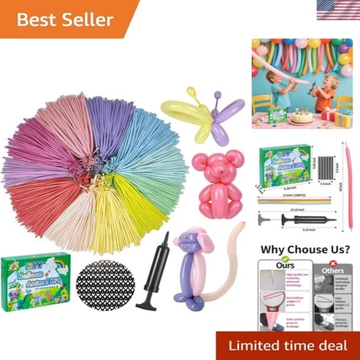 260 Balloons with Pump,  Long Latex Twisting Balloons animal kit, Birthday Gi...