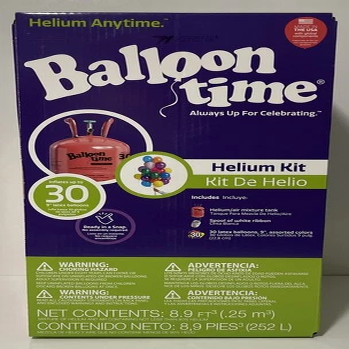 Balloon Time Helium Tank Kit - 30 Balloons Included & Spool Of White Ribbon NEW
