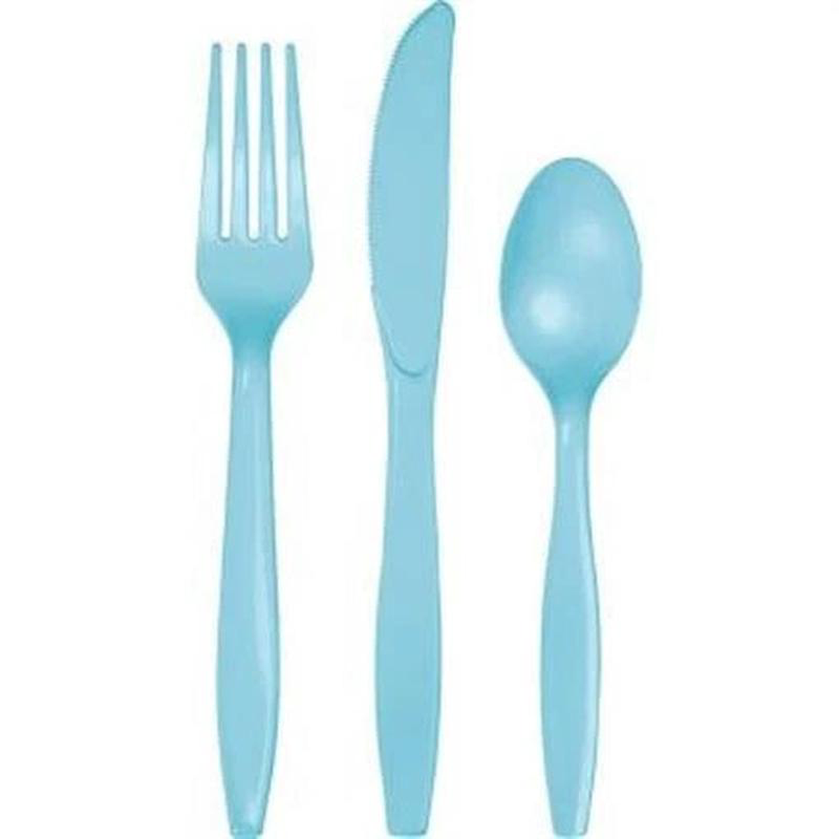 Surtido de Cubiertos de Plstico de Alta Resistencia 8211 Azul Pastel (x24u)