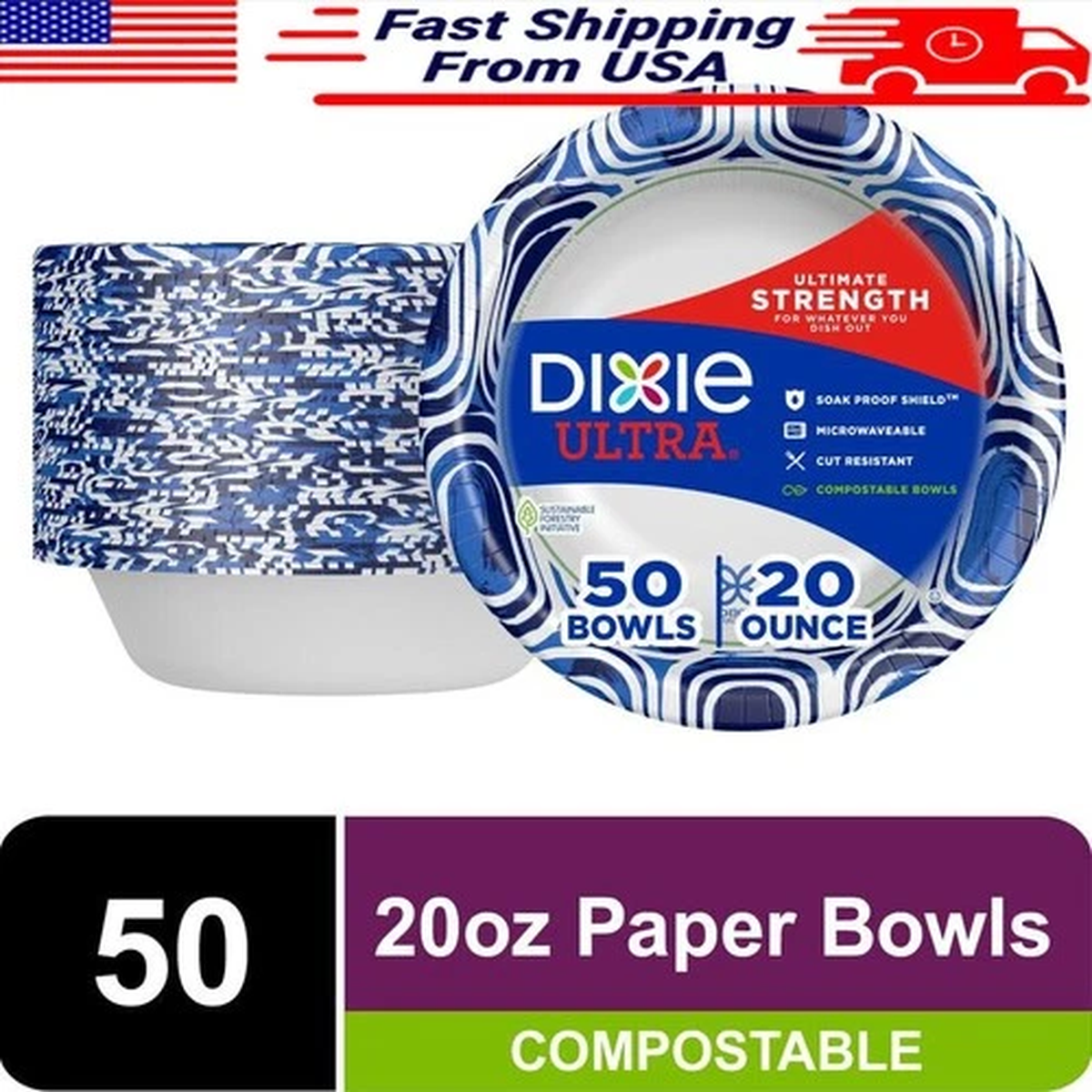 Disposable Paper Bowls 20oz Compostable Soak Proof Microwave Safe 50 Count New
